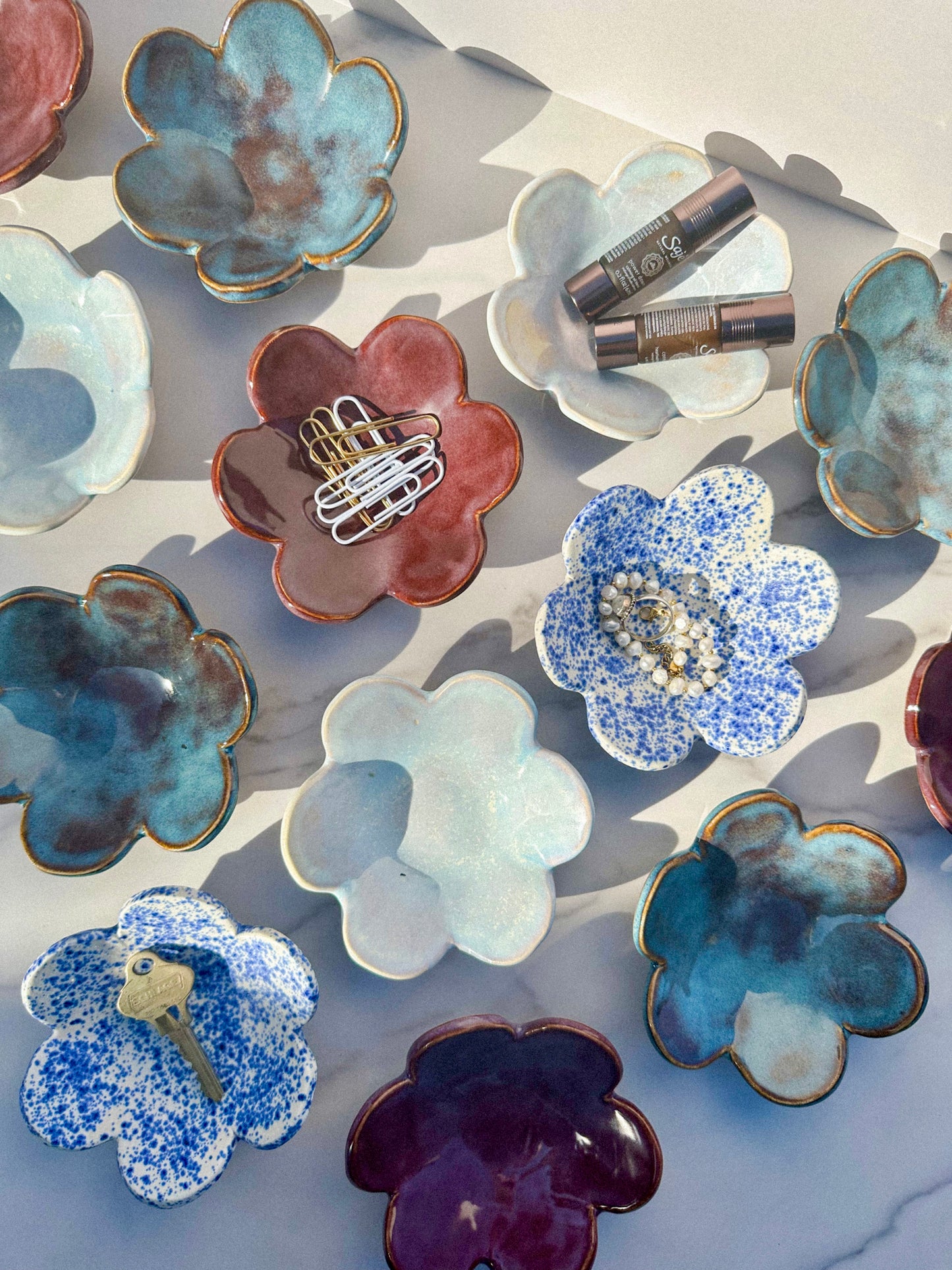 FLOWER TRINKET DISH - BLUE SPLATTERWARE
