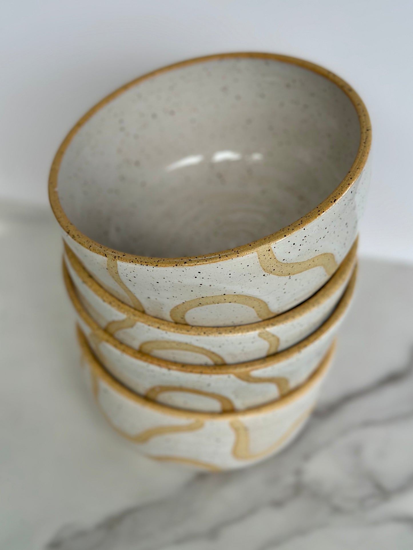 WHITE ABSTRACT BOWL - RAW RIM