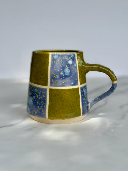 GREEN AND PURPLE CHECKER MUG