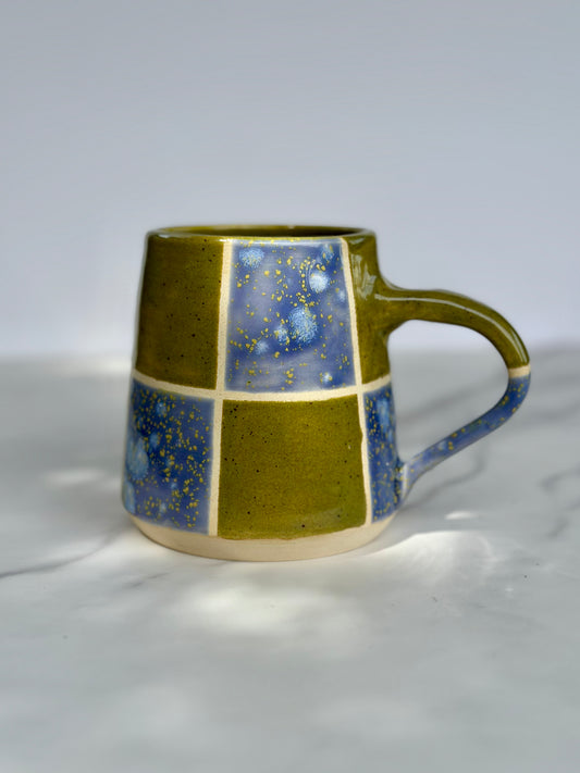 GREEN AND PURPLE CHECKER MUG